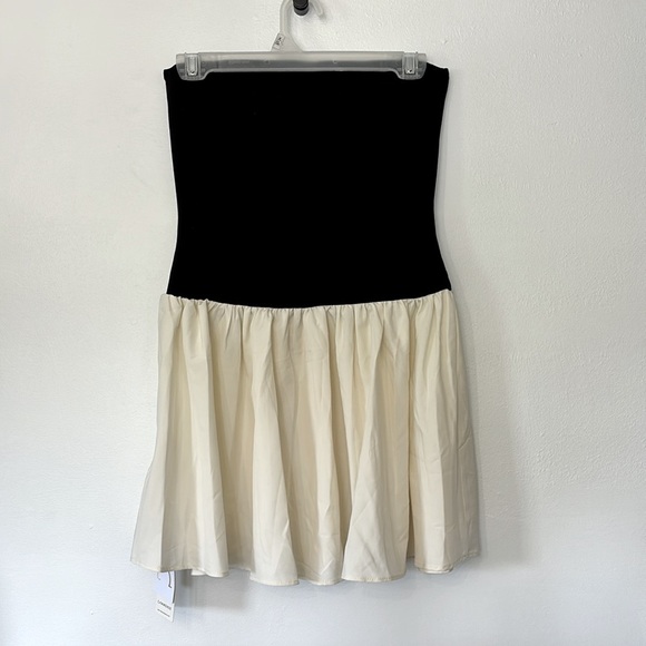 Commense Patchwork Strapless Two Toned Mixed Media Drop Waist Mini Dress - Picture 7 of 7